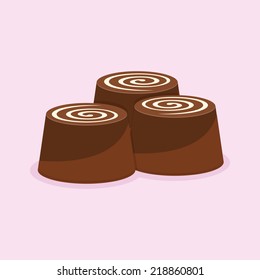 a group of delicious chocolates with white cream on a pink background