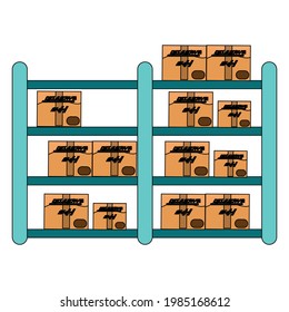 Group of delivery packages on a shelf Vector illustration