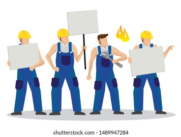 Group of demonstrators with empty boards. Concept of anger or revolution. Flat isolated vector illustration