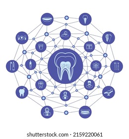 Group of Dental icons with line polygon background.Education for dental concept.