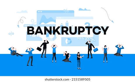 Group of depressed people. Charts with fall in exchange rate. Animation ready duik friendly vector. Conceptual business story. Financial crisis, economic recession, bankruptcy, depression.