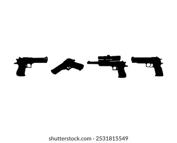 Grupo de silueta de pistola de águila del desierto aislado fondo blanco. Ilustración vectorial