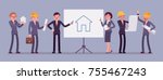 Group of developers. Professional people in the process of creating real estate, managing the building construction. Vector flat style cartoon business concept illustration