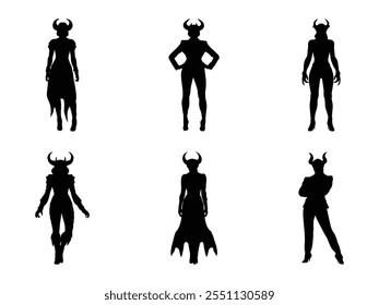 Group of Devil Girl Silhouette isolated white background. Vector Illustration