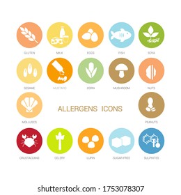 Group of different allergen icons. Color image of food allergens.