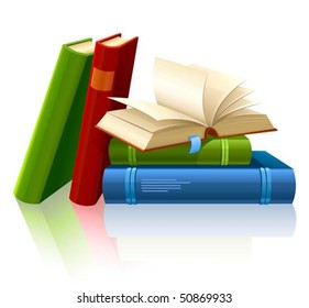 group of different books with blank pages vector illustration, isolated on white background