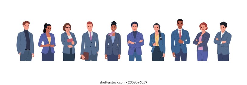 Group of different businessmen and businesswomen isolated. Corporate office style. Vector flat style cartoon illustration