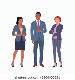 Group of different businesswomen and businessman  standing isolated. Corporate office style. Vector flat style cartoon illustration