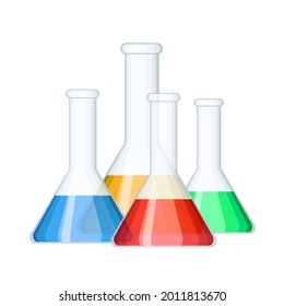 group of different chemical medical test tubes with color liquid