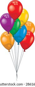 Group of different colored balloons on strings
