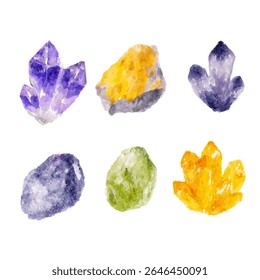 a group of different colored crystals on a white surface
