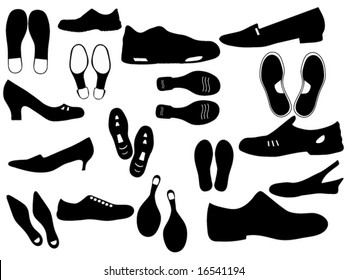 group of different footwear and footsteps vector illustration