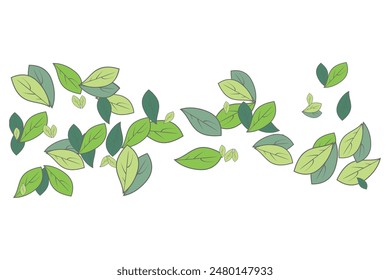 A group of different green leaves falling in vector