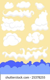 Group of different illustrated cloud styles