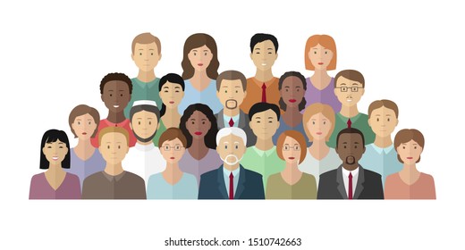 Group of different nationality people. Multinational society. Vector illustration.