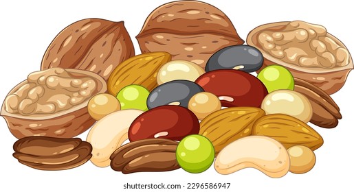 Group of different nuts isolated illustration