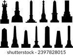 Group of different obelisks isolated on white background