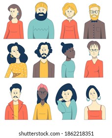 Group of different people, avatars of men and women icons.
