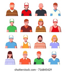 Group of different people in casual clothes. Set of male and female avatars. Profile icons in flat style. Vector illustration.