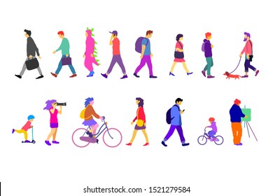 Group of different people living in the city. Urban life. City life. Flat design concept. 