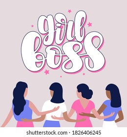 Group of different people standing together. Women power, feminism and body positive theme. Vector illustration in a flat style
