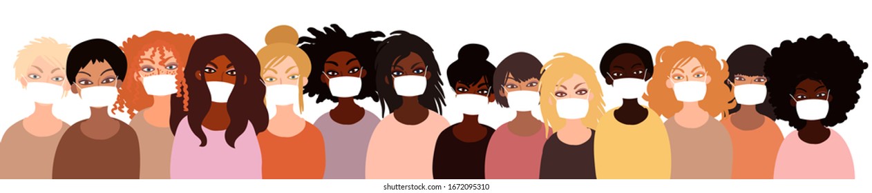 Group of different people wearing face mask for virus protection. Flat vector illustration in minimal style.