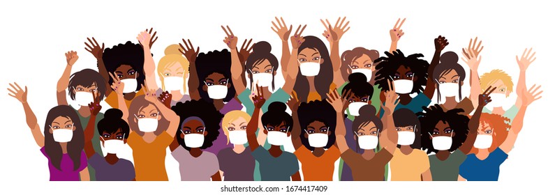 Group of different people wearing face mask for virus protection. Flat vector illustration in minimal style.