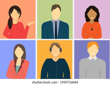 Group of different people, young men and women set, flat vector illustration