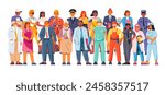 Group different professions. Professional workers various occupations, people in work uniform mixing profession careers, servant job characters labor day recent vector illustration of job worker