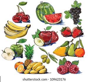 Group with different sorts of fruit