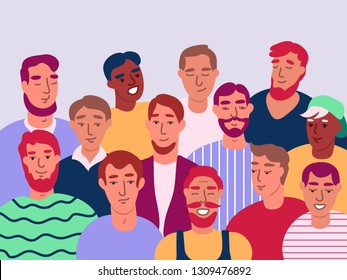 Group Of Different Stylish Fashionable Modern Men Flat Vector Art Illustration Isolated On Light Background. International Father's Day