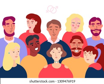 Group Of Different Stylish Fashionable Modern Men And Women Flat Vector Art Illustration Isolated On White Background. International Friendship Day