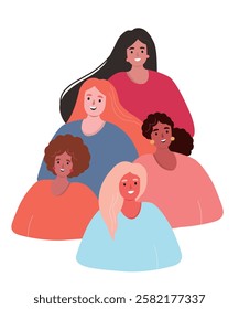 Group of different women together. Abstract silhouettes of girls. Symbol of female power. Vector flat graphics.