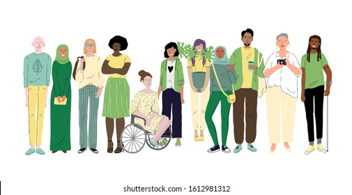 Group of different young people. Social diversity