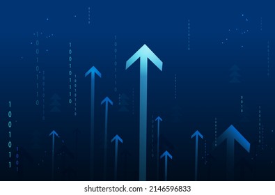 A group of digital arrows. Uptrend digital abstract background. Financial statistic, business growth, development progress, hi results, investment grow concept Financial result graph.