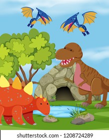 Group of dinosaur in nature illustration