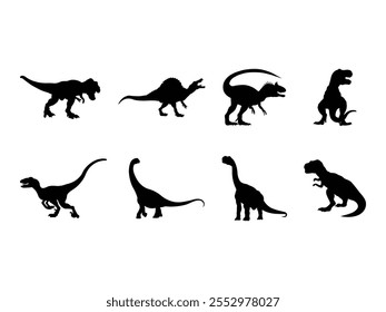 Grupo de Dinossauros Silhueta isolado fundo branco. Ilustração de vetor