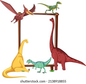 Group of dinosaurs around board on white background illustration