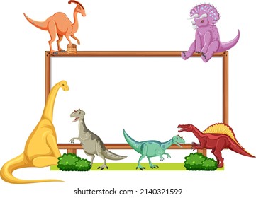 Gruppe von Dinosauriern an Bord auf weißem Hintergrund