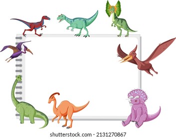 Group of dinosaurs around note on white background illustration