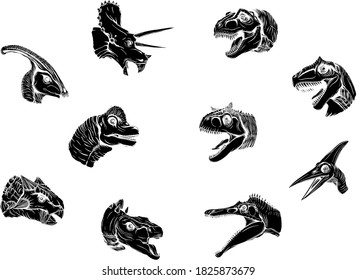 A group of dinosaurs on a white background vector black silhouette