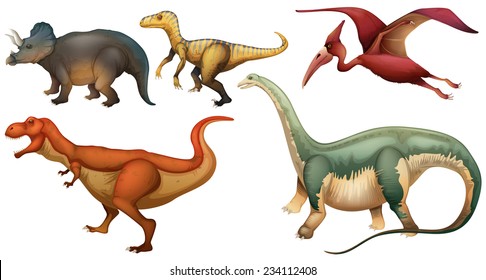 A group of dinosaurs on a white background 