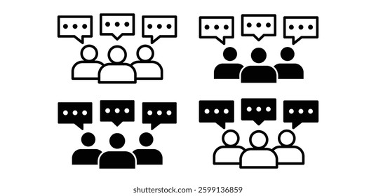 Group Discussion Communication Symbols Icons Black and White Minimalist Vector Design Illustration 