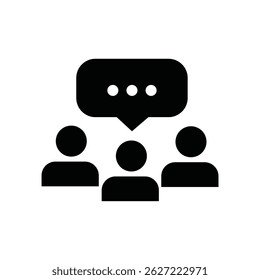 Group discussion icon representing communication and collaboration among individuals in a simple design