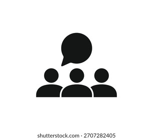 Icono de discusión grupal que representa la comunicación, el trabajo en equipo, la interacción social, el chat en línea y el símbolo de colaboración