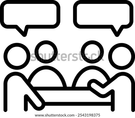 Group discussion icon. Simple line drawing vector illustration.