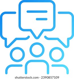 Group discussion pixel perfect gradient linear vector icon. Speech balloons over people crowd. Communication process. Thin line color symbol. Modern style pictogram. Vector isolated outline drawing
