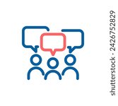 Group Discussion Vector Icon: People with Speech Bubbles, Thin Line Illustration for Teamwork, Debate and Public Opinion
