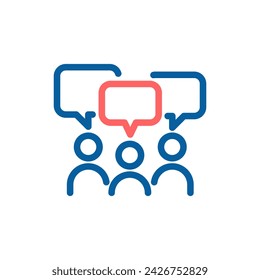 Group Discussion Vector Icon: People with Speech Bubbles, Thin Line Illustration for Teamwork, Debate and Public Opinion