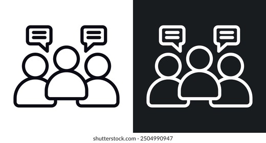 Group discussion vector icon set black and white filled and outlined style.